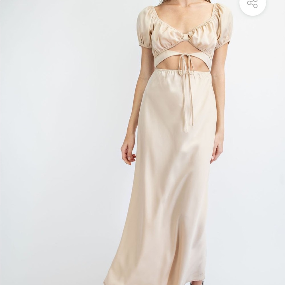 small champagne/nude midi-full satin dress